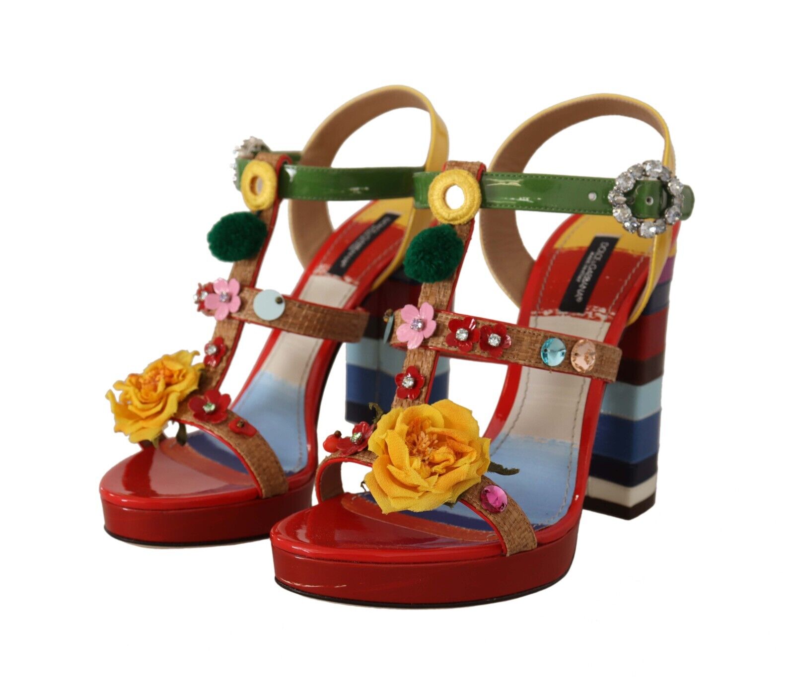 Dolce & Gabbana Multicolor Crystals Ankle Strap Heels Sandals Shoes