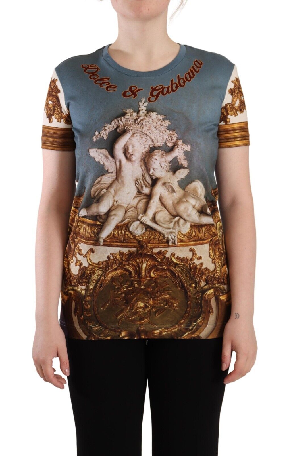 Dolce & Gabbana Multicolor Angel Print Cotton Round Neck T-shirt Top