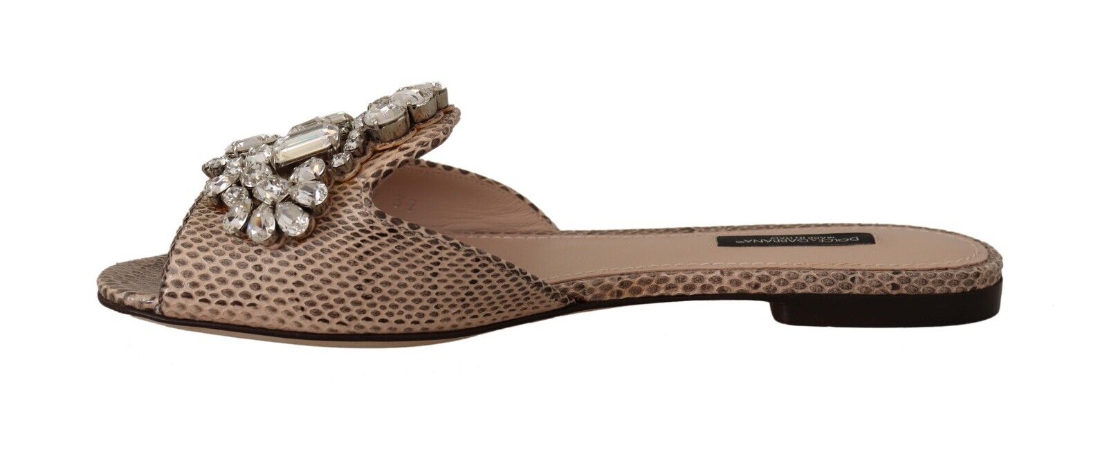 Dolce & Gabbana Nude Leather Crystal Sandals Flats Slides Shoes