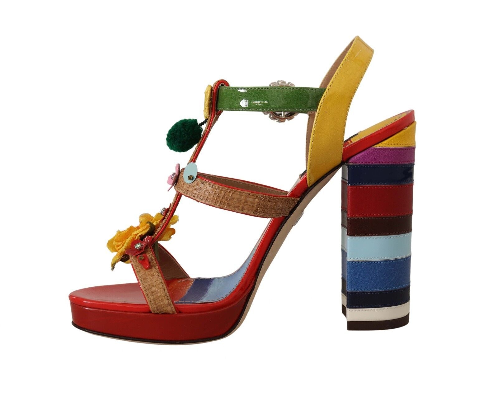 Dolce & Gabbana Multicolor Crystals Ankle Strap Heels Sandals Shoes