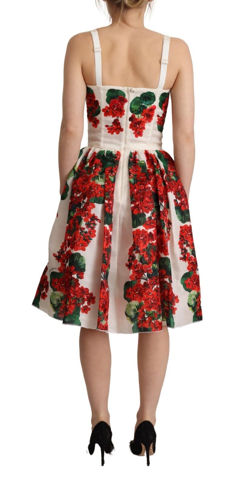 Dolce & Gabbana White Geranium Embellished Print A-line Dress