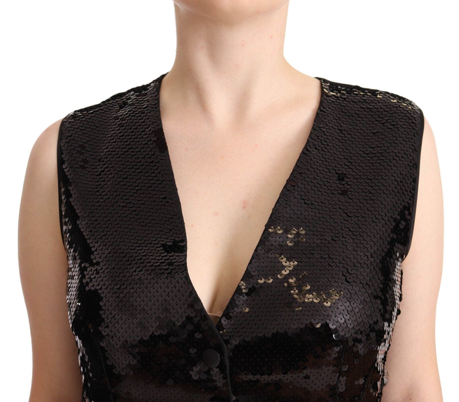 Dolce & Gabbana Black Sequin V-Neck Sleeveless Vest Tank Top