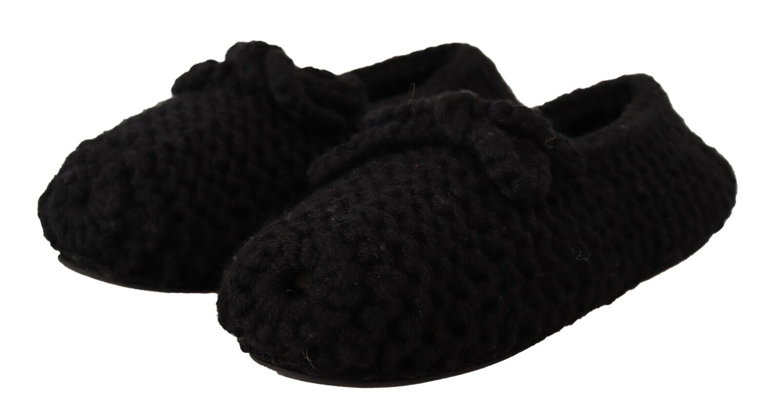 Dolce & Gabbana Black Slip On Ballerina Flats Wool Knit Shoes