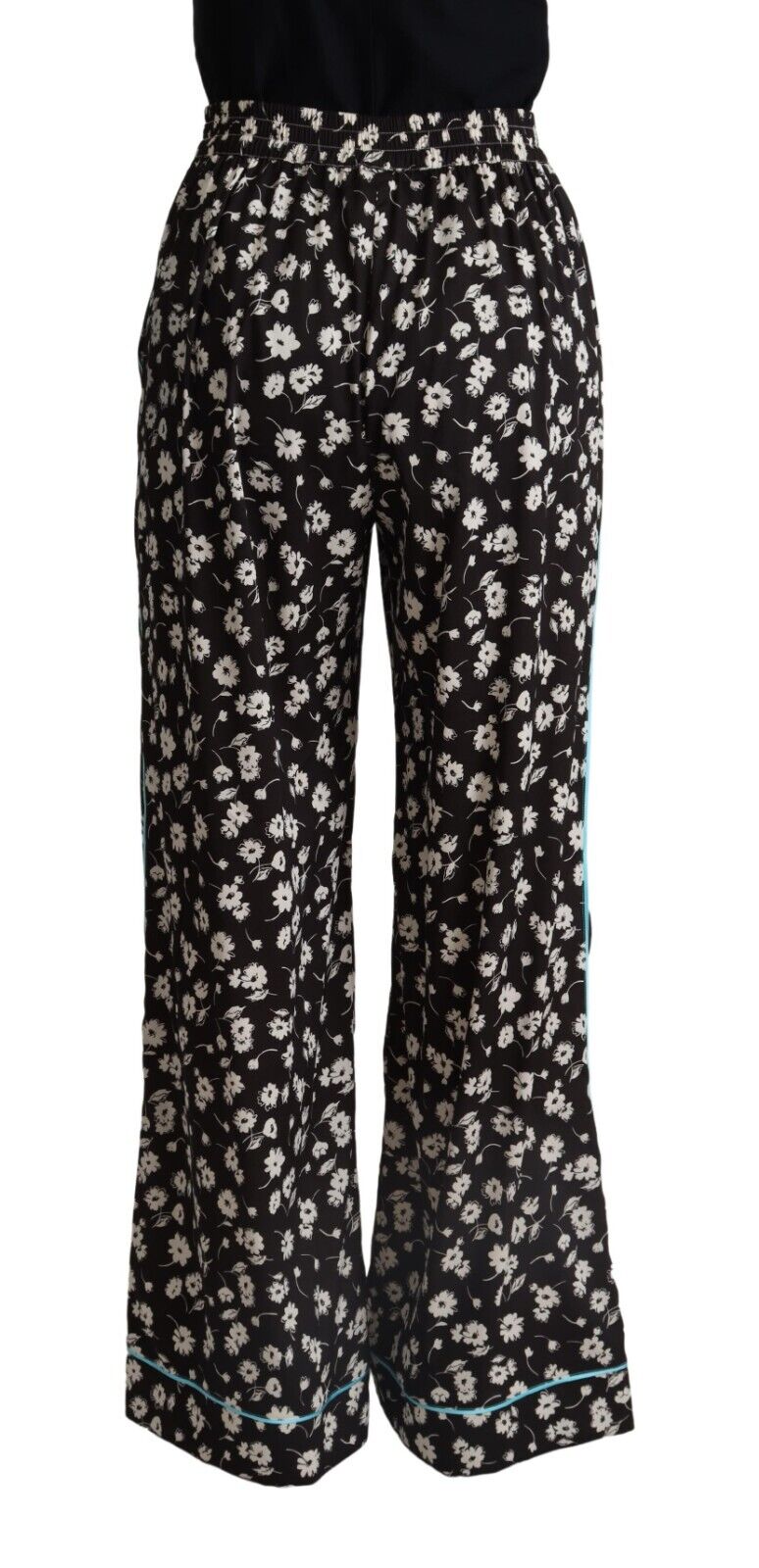 Dolce & Gabbana Black Floral Mid Waist Wide Leg Pants