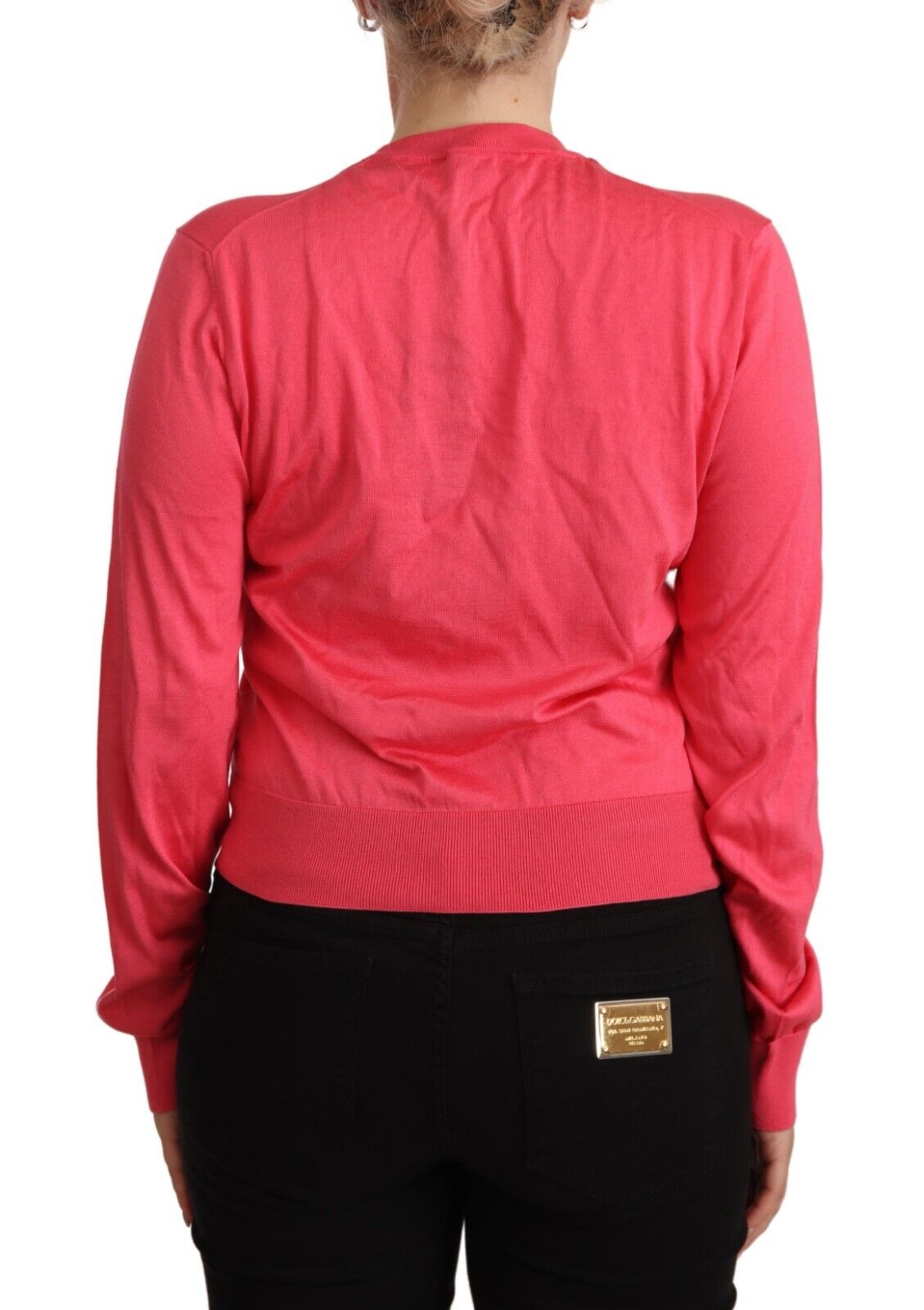 Dolce & Gabbana Pink Silk Crewneck Pullover Top Sweater