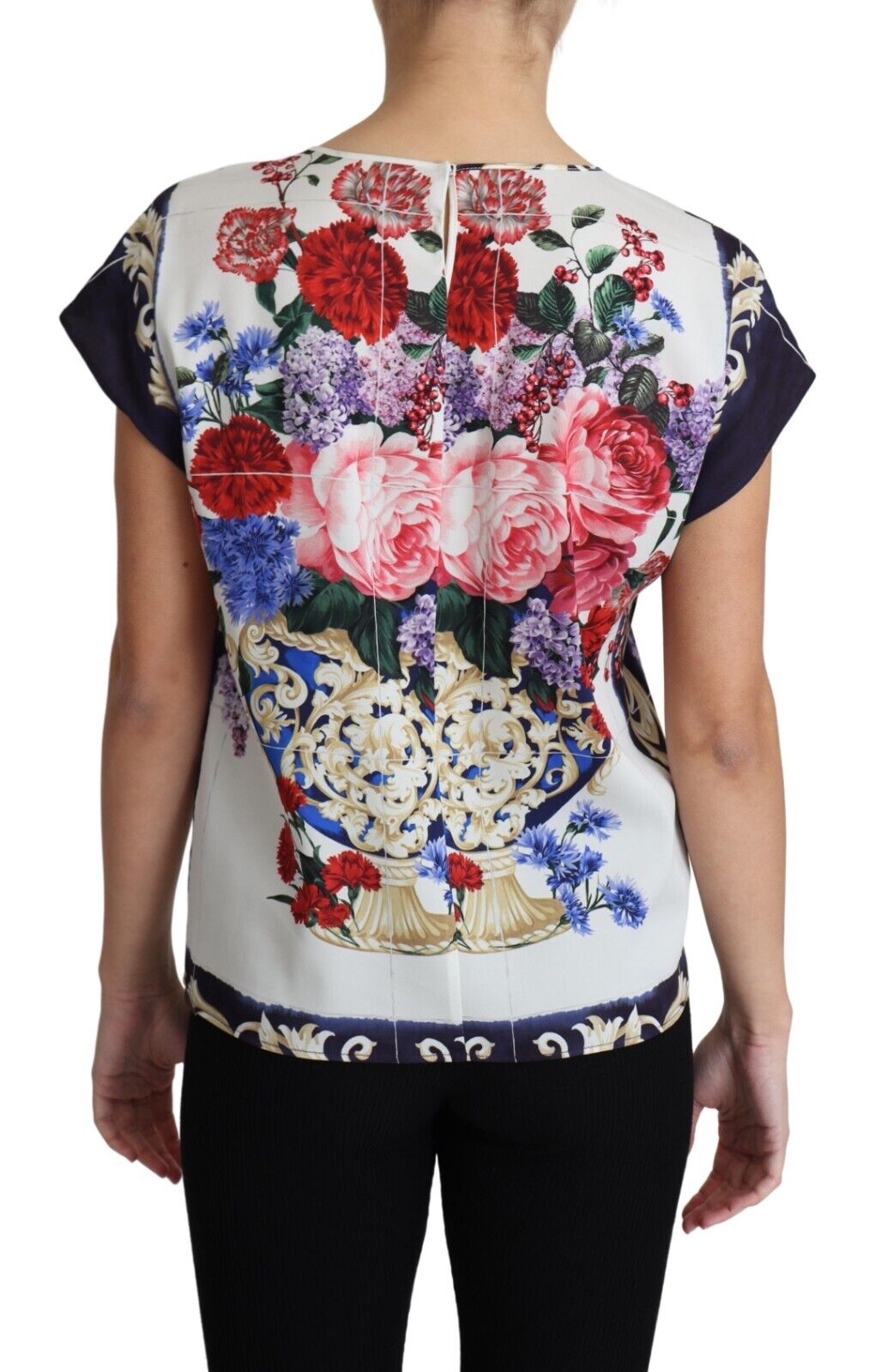 Dolce & Gabbana Multicolor Silk Flower Vase Short Sleeves Blouse Top