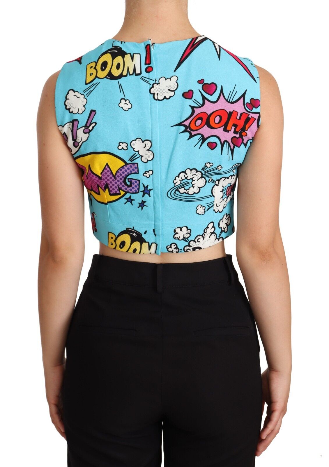 Dolce & Gabbana Blue Cartoon Cropped Tank Top Blouse