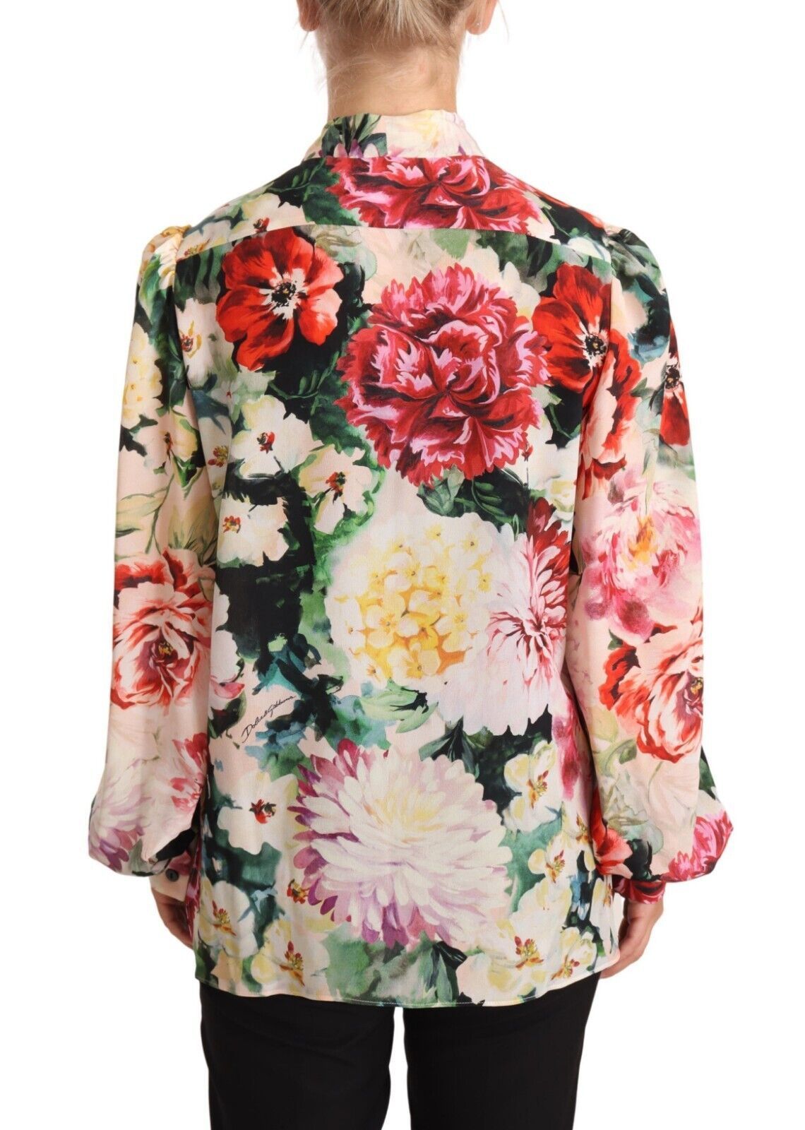 Dolce & Gabbana Multicolor Floral Print Ascot Collar Top Blouse