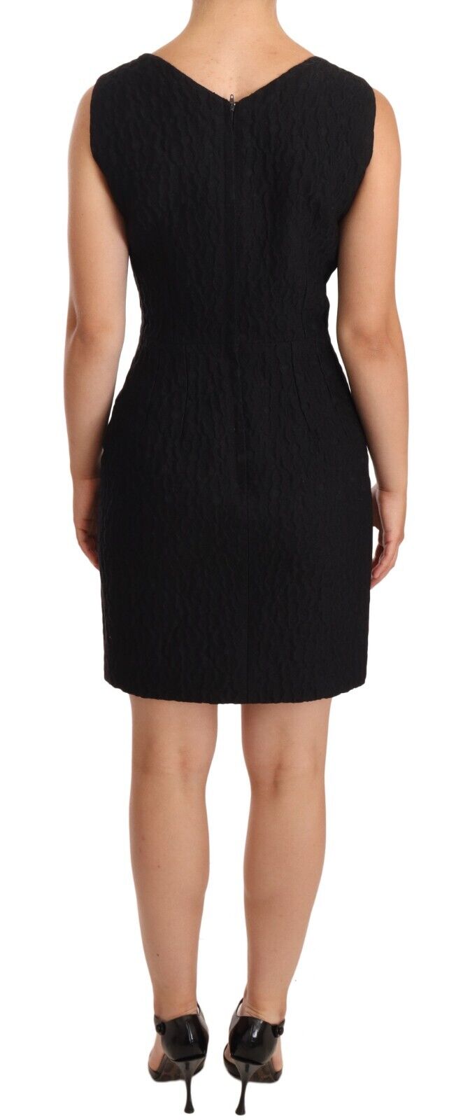 Dolce & Gabbana Black Button Crystal Sleeveless Sheath Dress