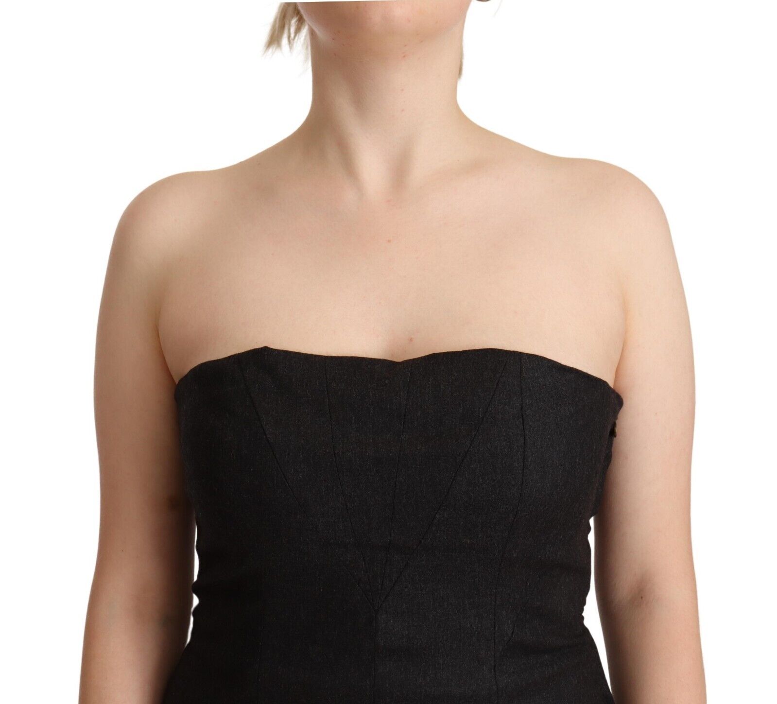 Just Cavalli Black Strapless Bustier Sheath Midi Dress