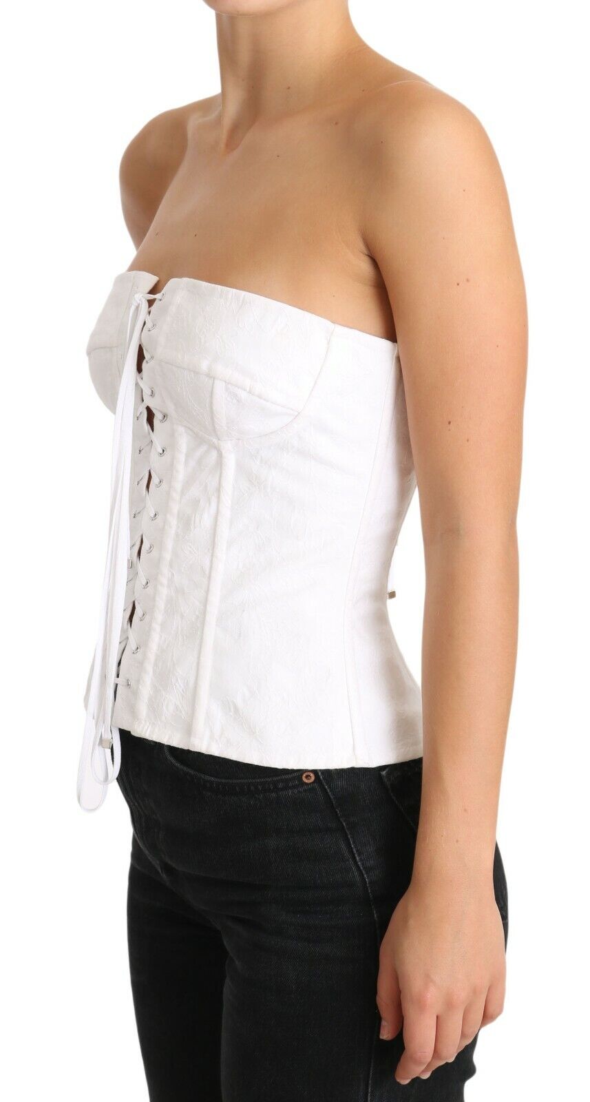 Dolce & Gabbana White PALERMO Bustier Cotton Top Corset