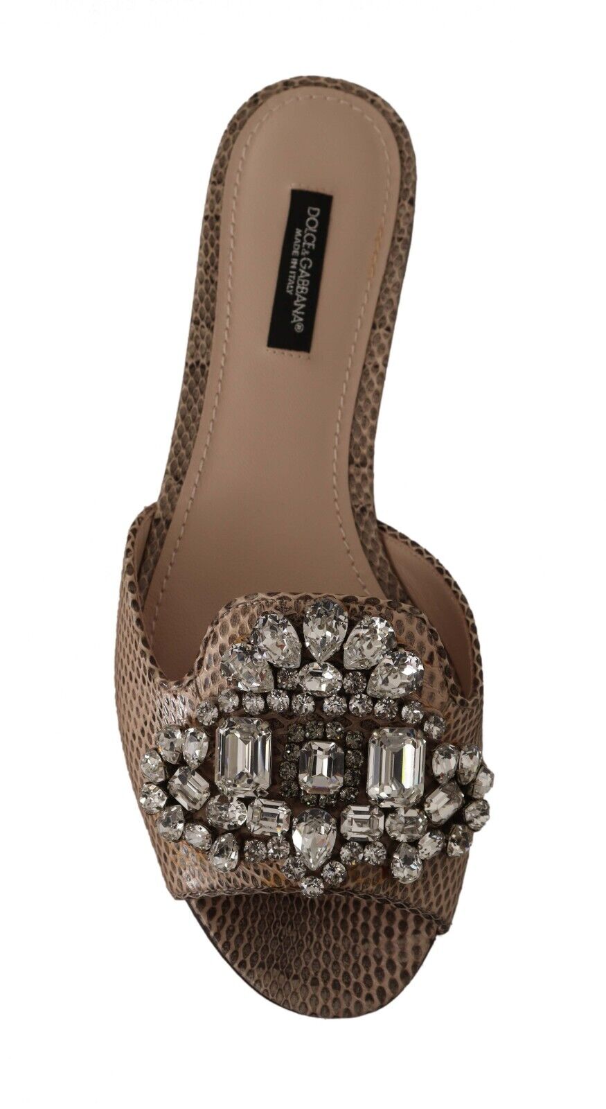 Dolce & Gabbana Nude Leather Crystal Sandals Flats Slides Shoes