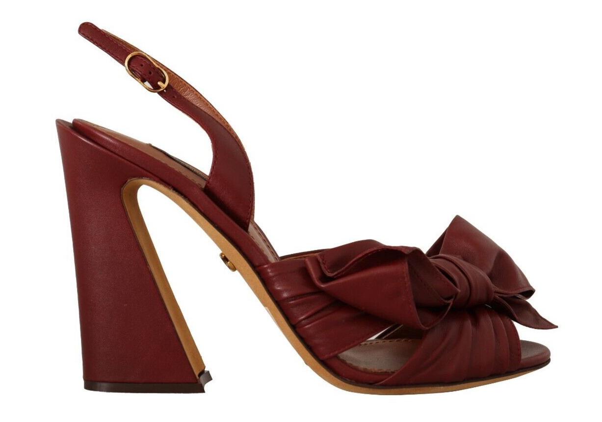 Dolce & Gabbana Bordeaux Leather Ankle Strap Heel Sandals Shoes