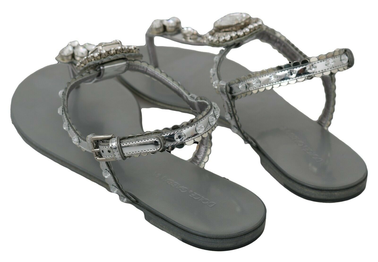 Dolce & Gabbana Silver Crystal Sandals Flip Flops Shoes