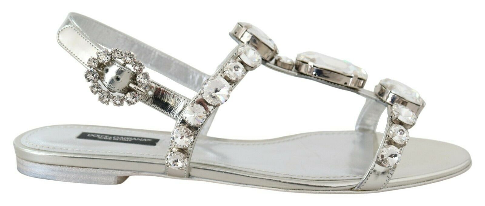 Dolce & Gabbana Silver Crystal Sandals Flip Flops Shoes