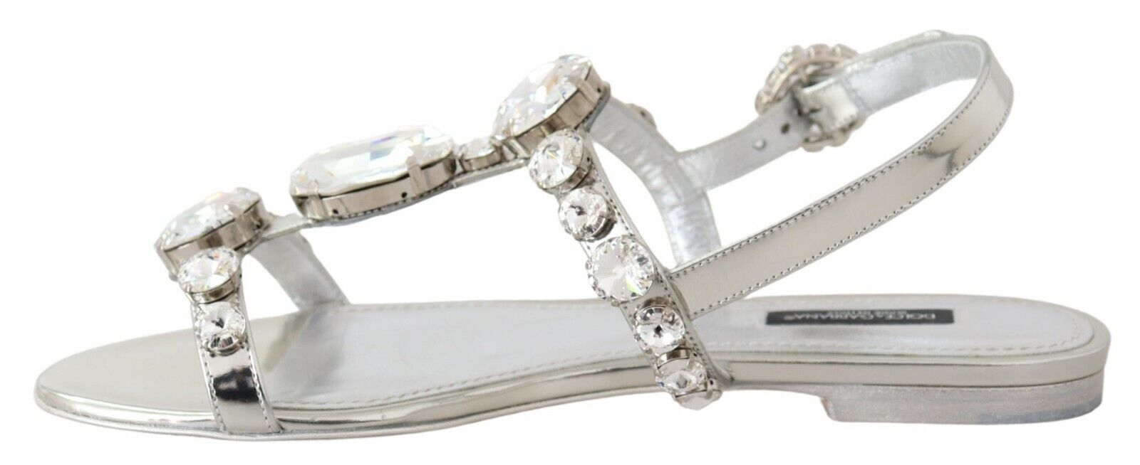 Dolce & Gabbana Silver Crystal Sandals Flip Flops Shoes