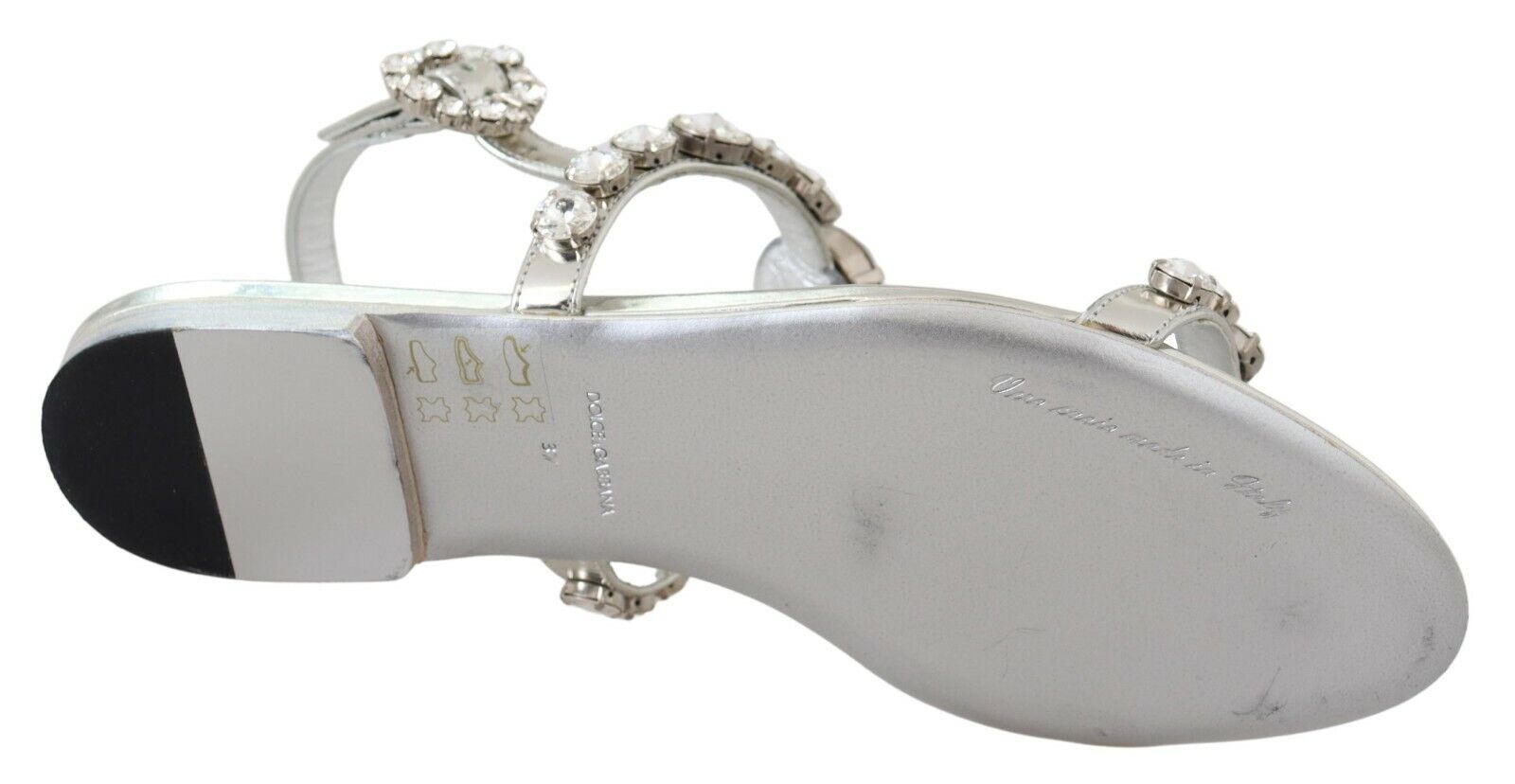 Dolce & Gabbana Silver Crystal Sandals Flip Flops Shoes