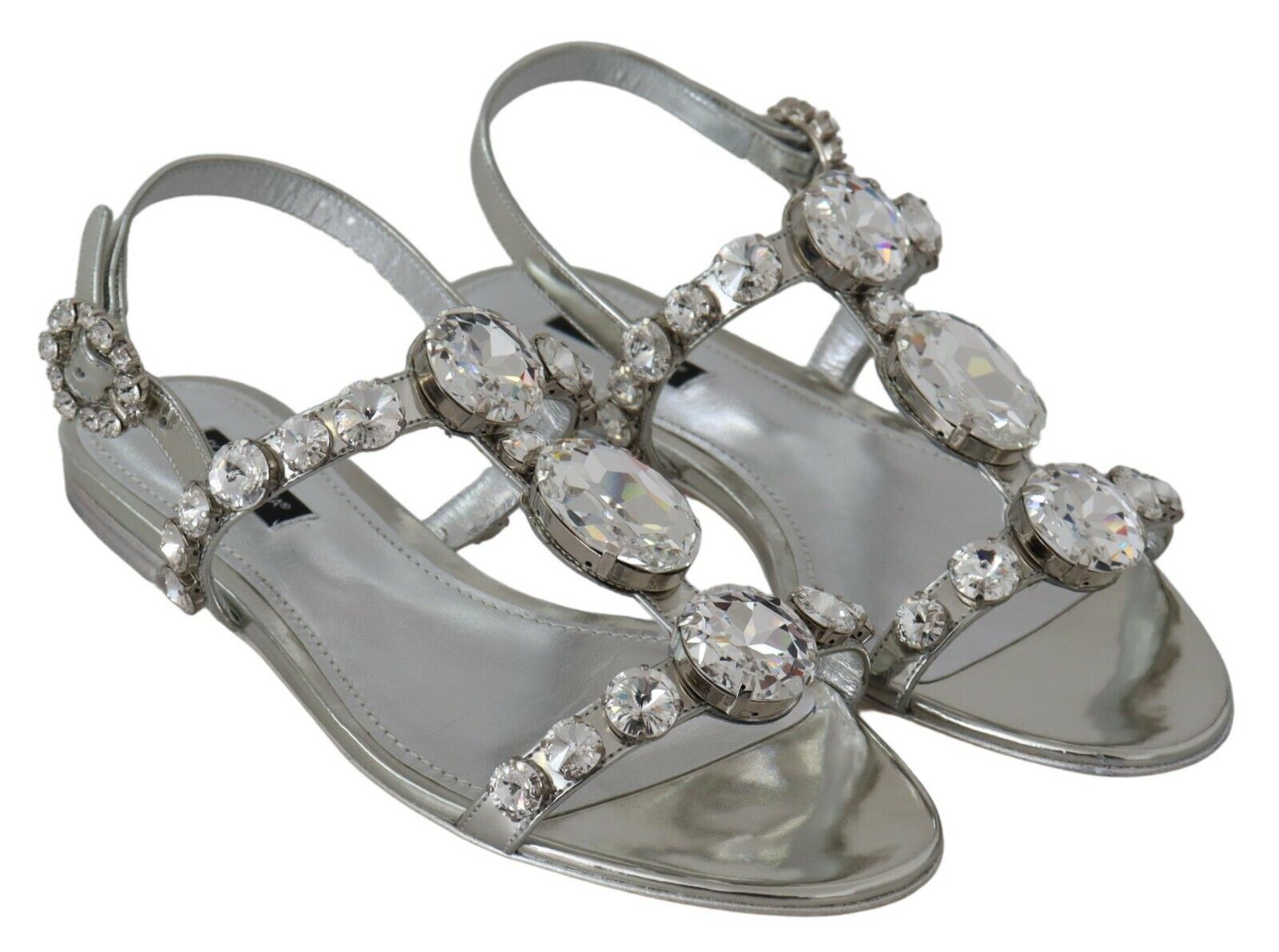 Dolce & Gabbana Silver Crystal Sandals Flip Flops Shoes