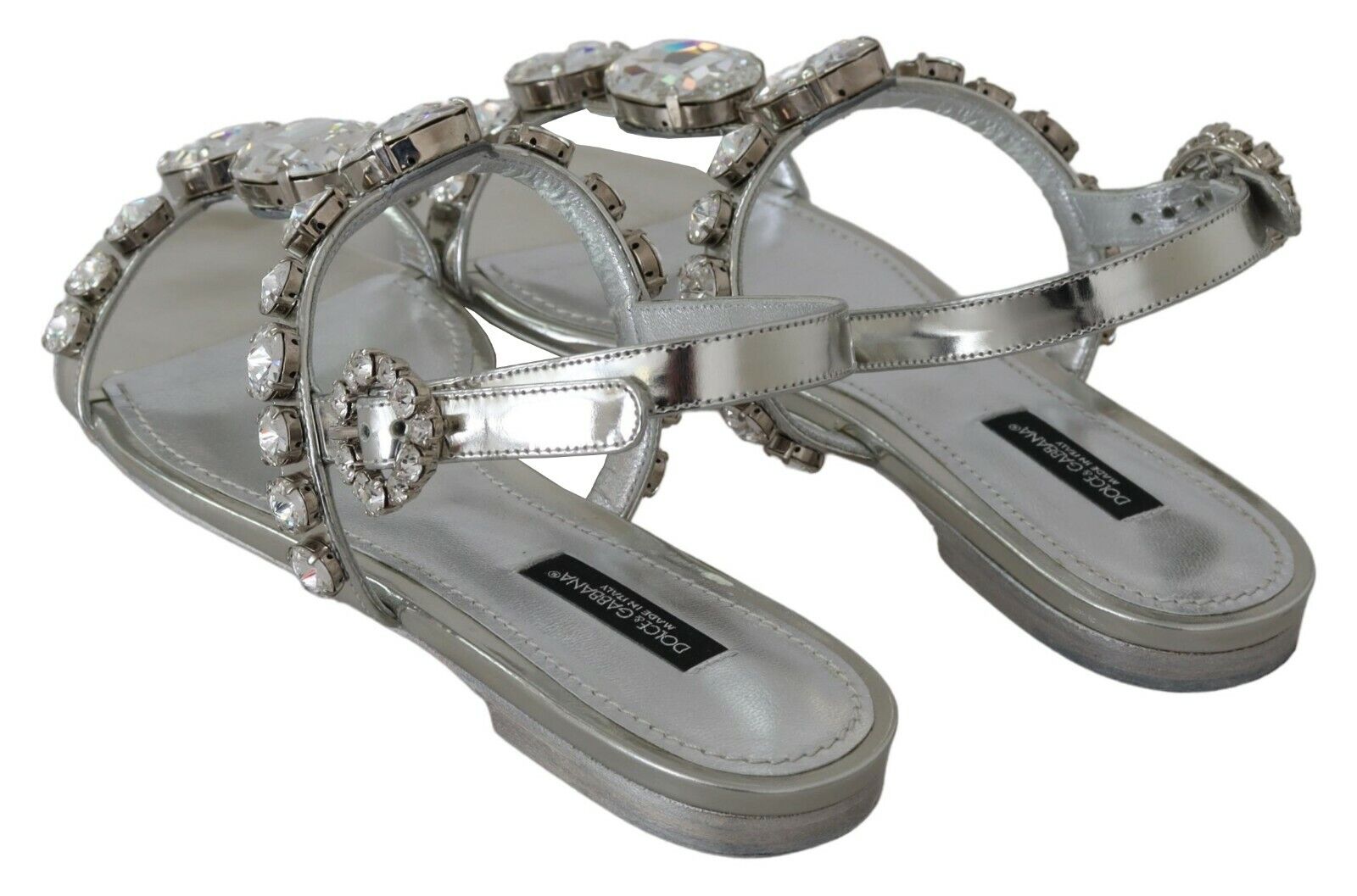 Dolce & Gabbana Silver Crystal Sandals Flip Flops Shoes