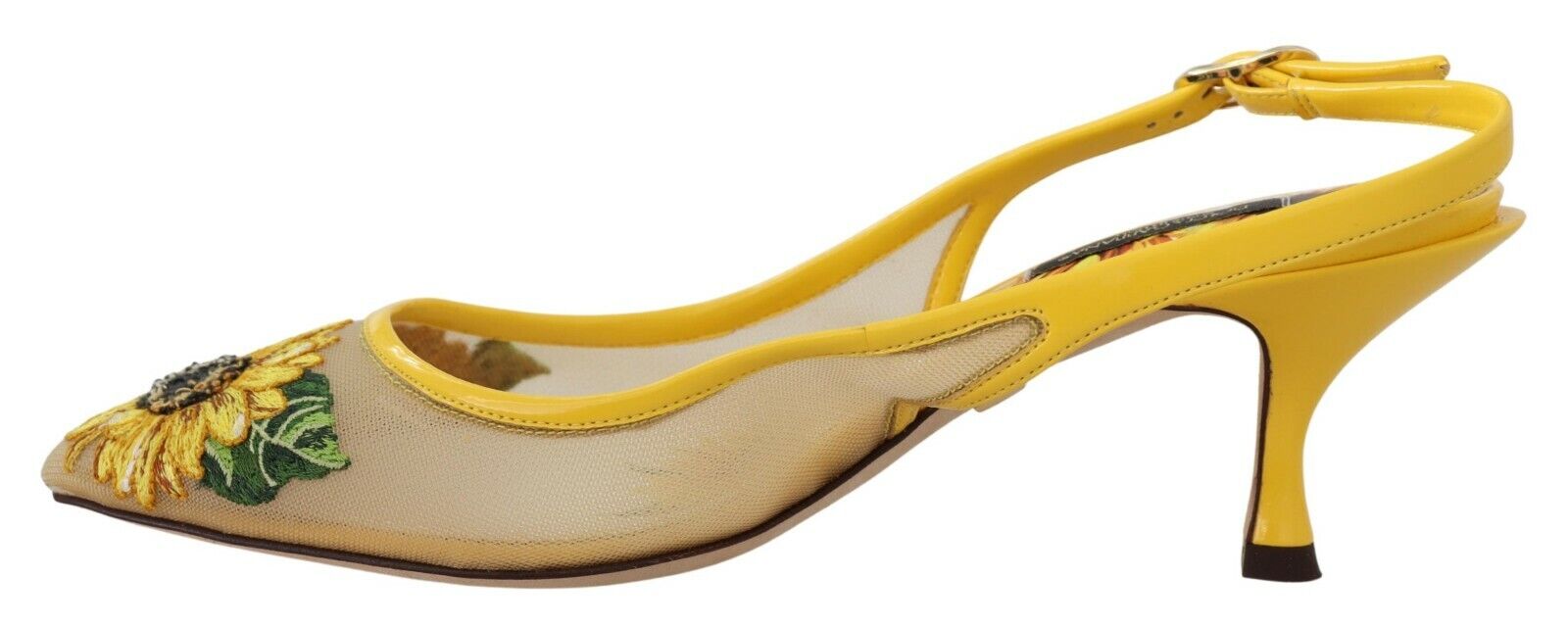 Dolce & Gabbana Yellow Sunflower Mesh Heels Slingback Shoes