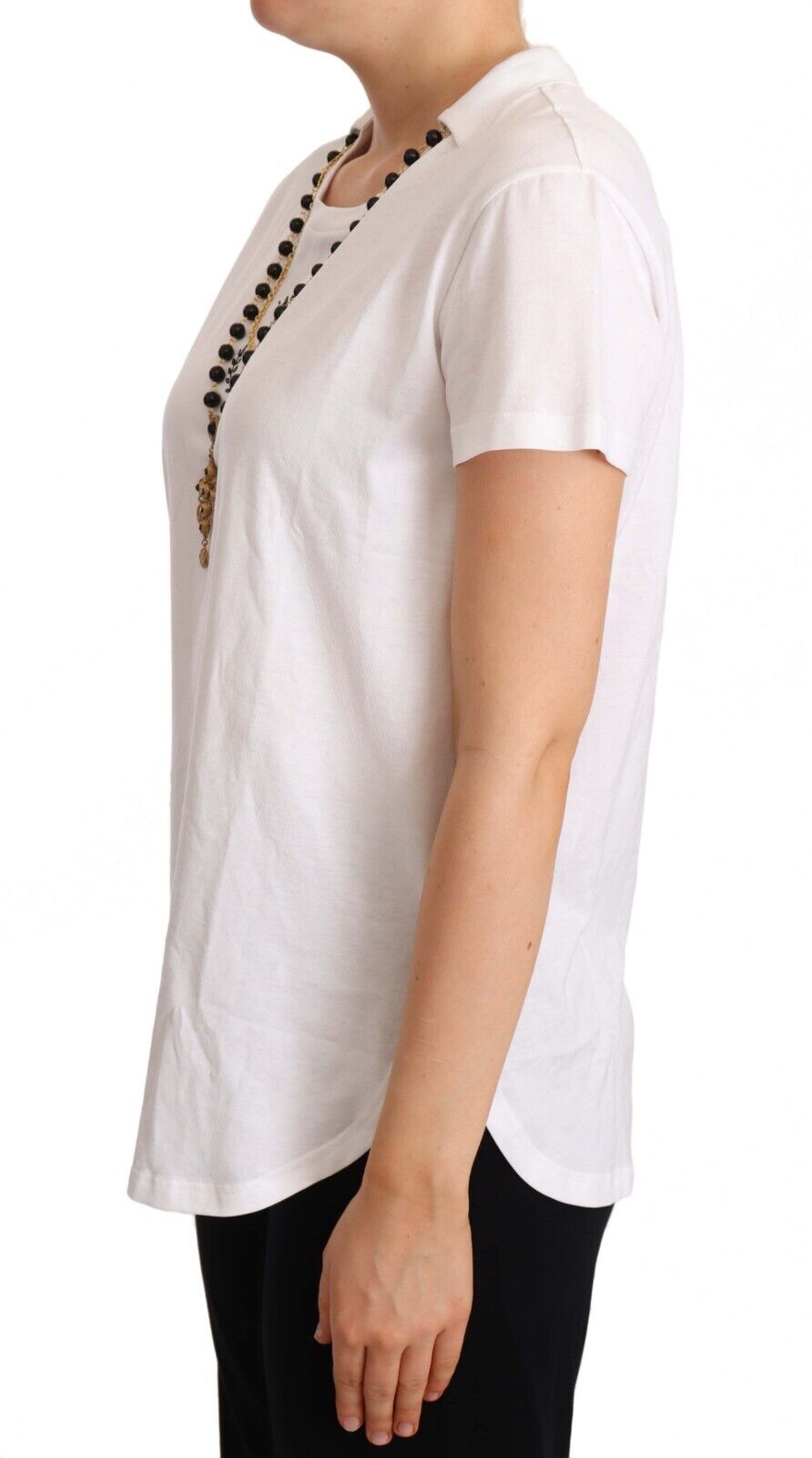 Dolce & Gabbana White Cotton Gold Cross Necklace  T-shirt