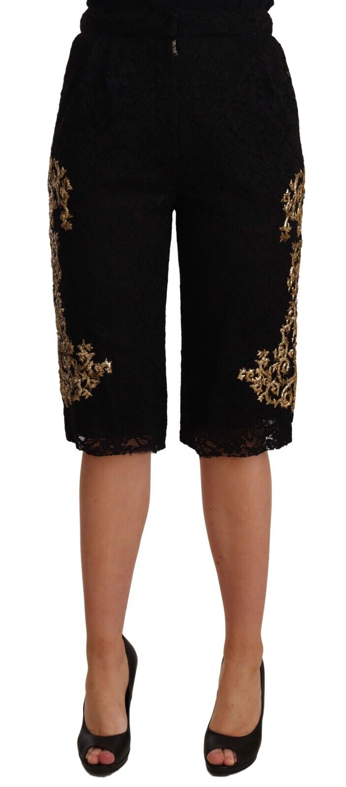 Dolce & Gabbana Black Lace Gold Baroque SPECIAL PIECE Shorts