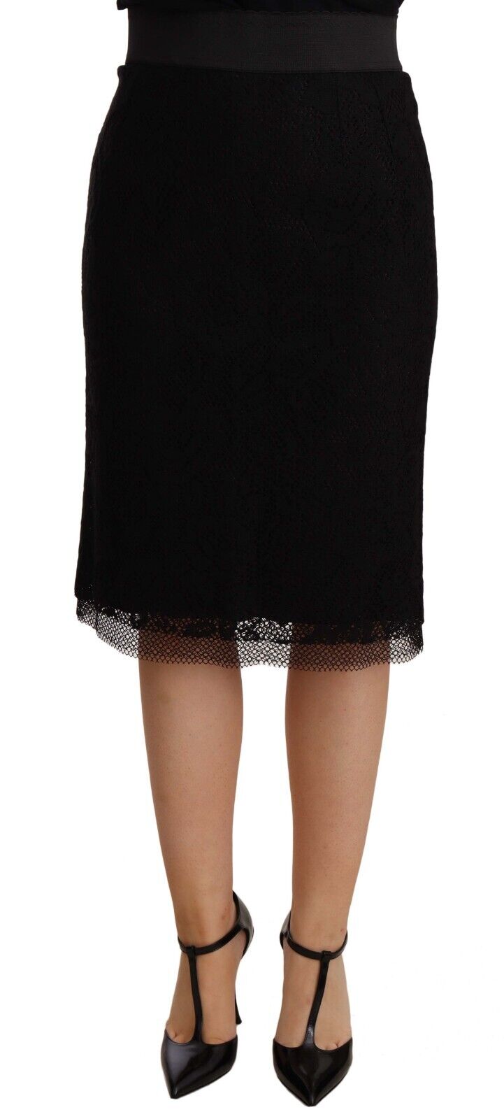 Dolce & Gabbana Black Lace High Waist Pencil Cut Skirt