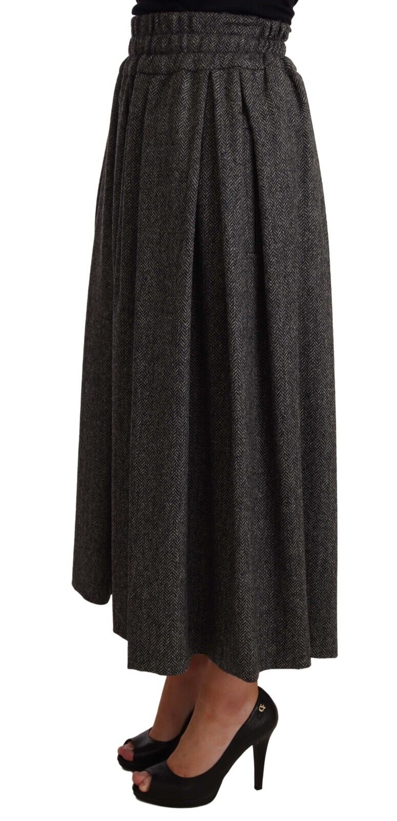 Dolce & Gabbana Gray Wool High Waist A-line PIECE Skirt