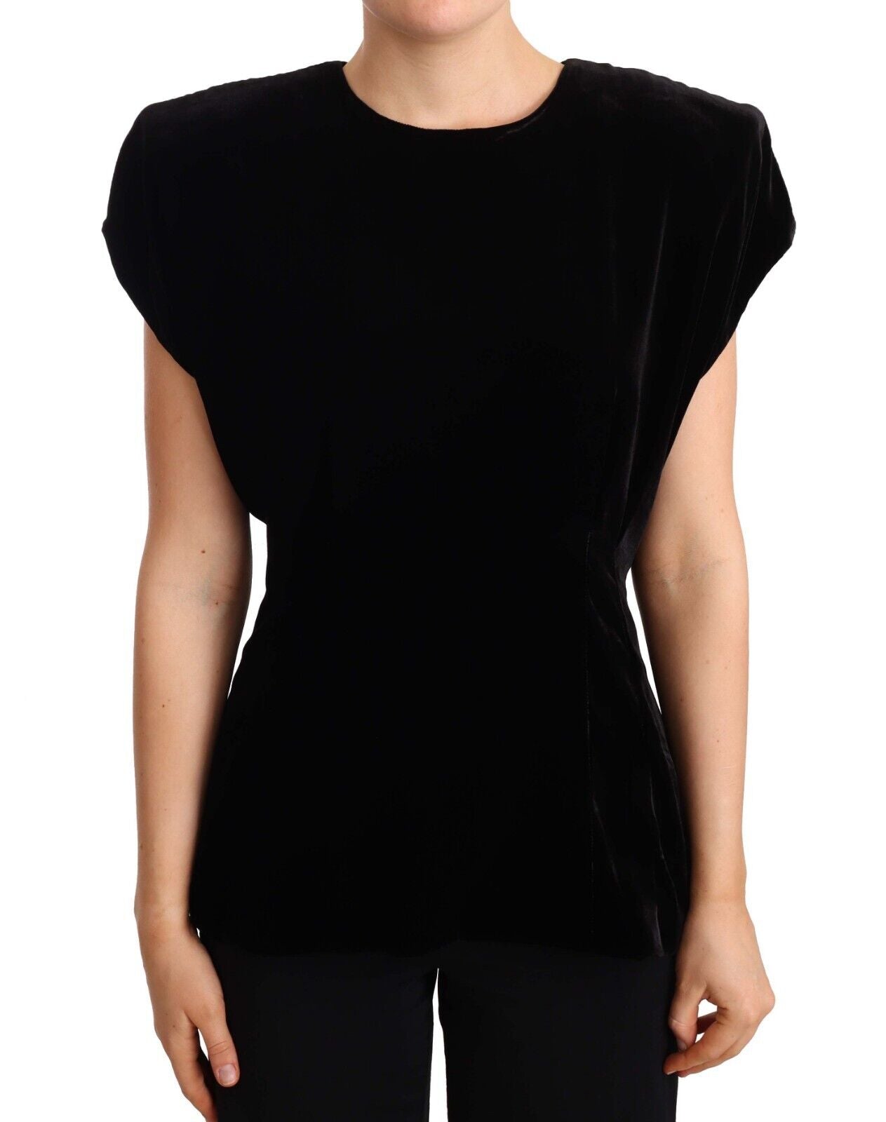 Dolce & Gabbana Black Velvet Fitted Viscose Blouse Top