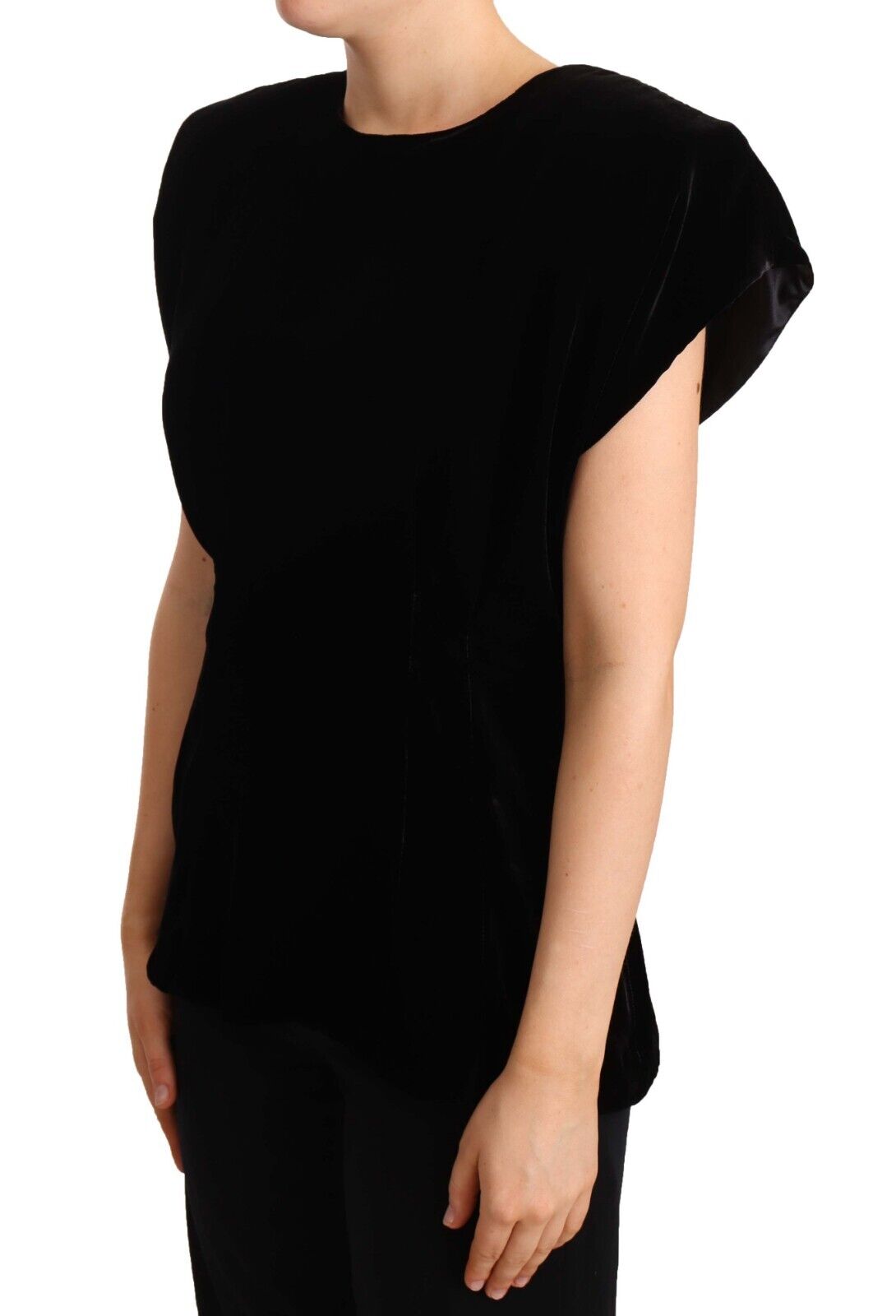 Dolce & Gabbana Black Velvet Fitted Viscose Blouse Top