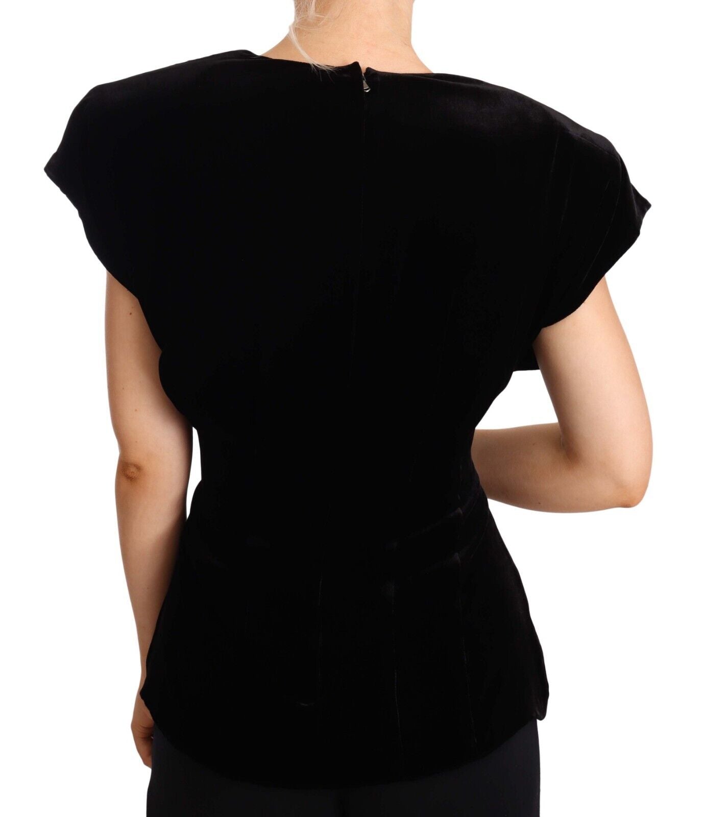 Dolce & Gabbana Black Velvet Fitted Viscose Blouse Top