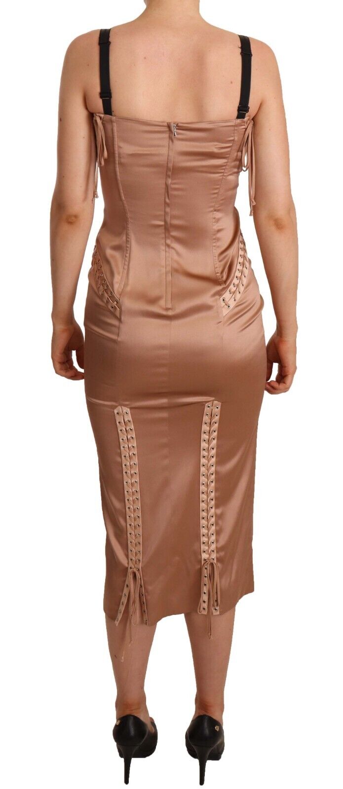 Dolce & Gabbana Nude Silk Bustier Corset Lace Up Bodycon Dress