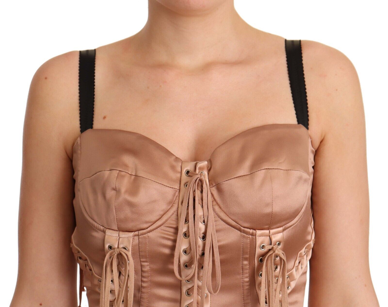 Dolce & Gabbana Nude Silk Bustier Corset Lace Up Bodycon Dress