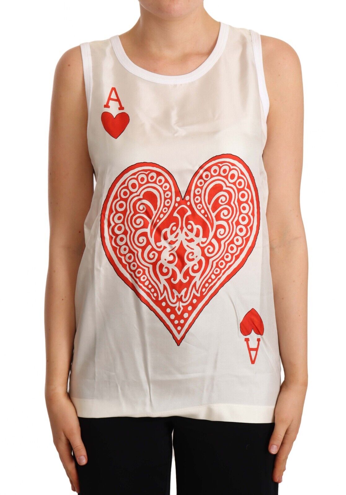 Dolce & Gabbana White Ace Of Hearts Print Sleeveless T-shirt