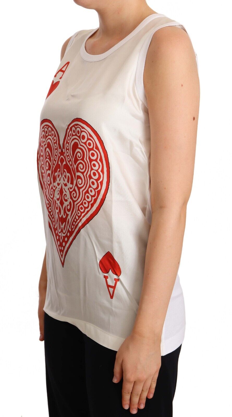 Dolce & Gabbana White Ace Of Hearts Print Sleeveless T-shirt