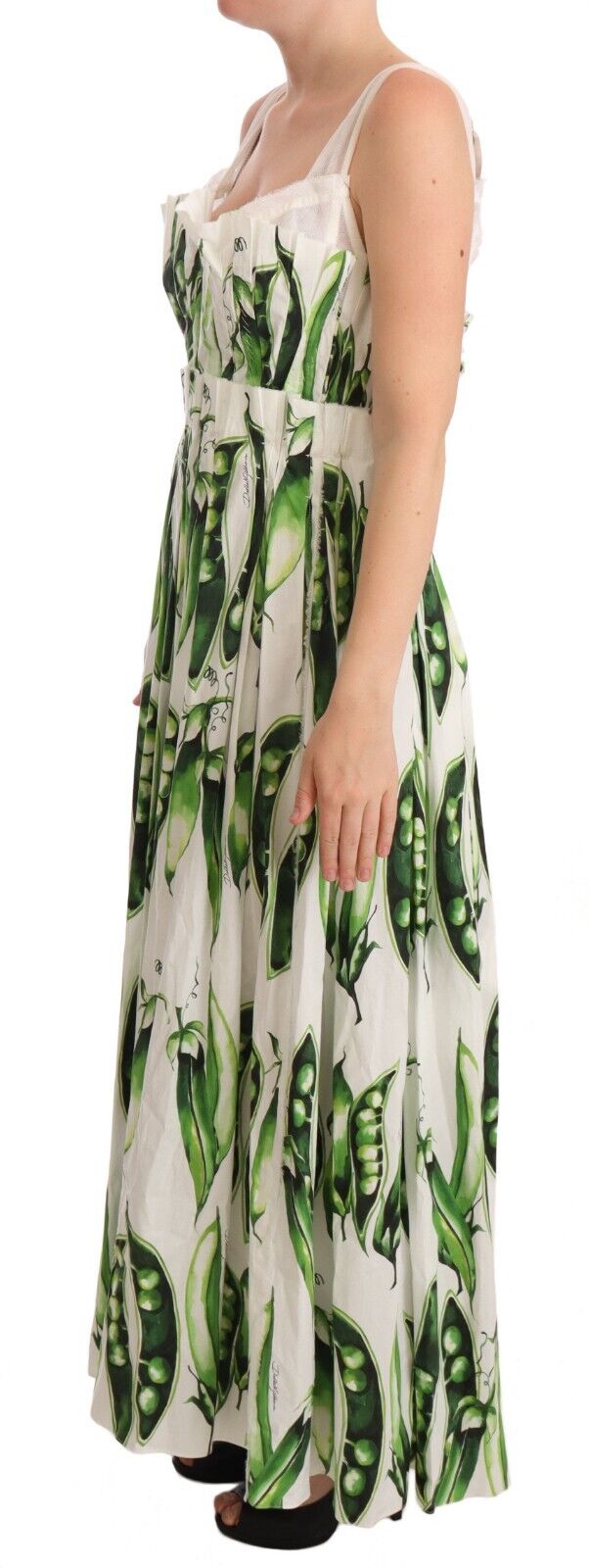 Dolce & Gabbana White Cotton Stretch Pea Pods Maxi Dress