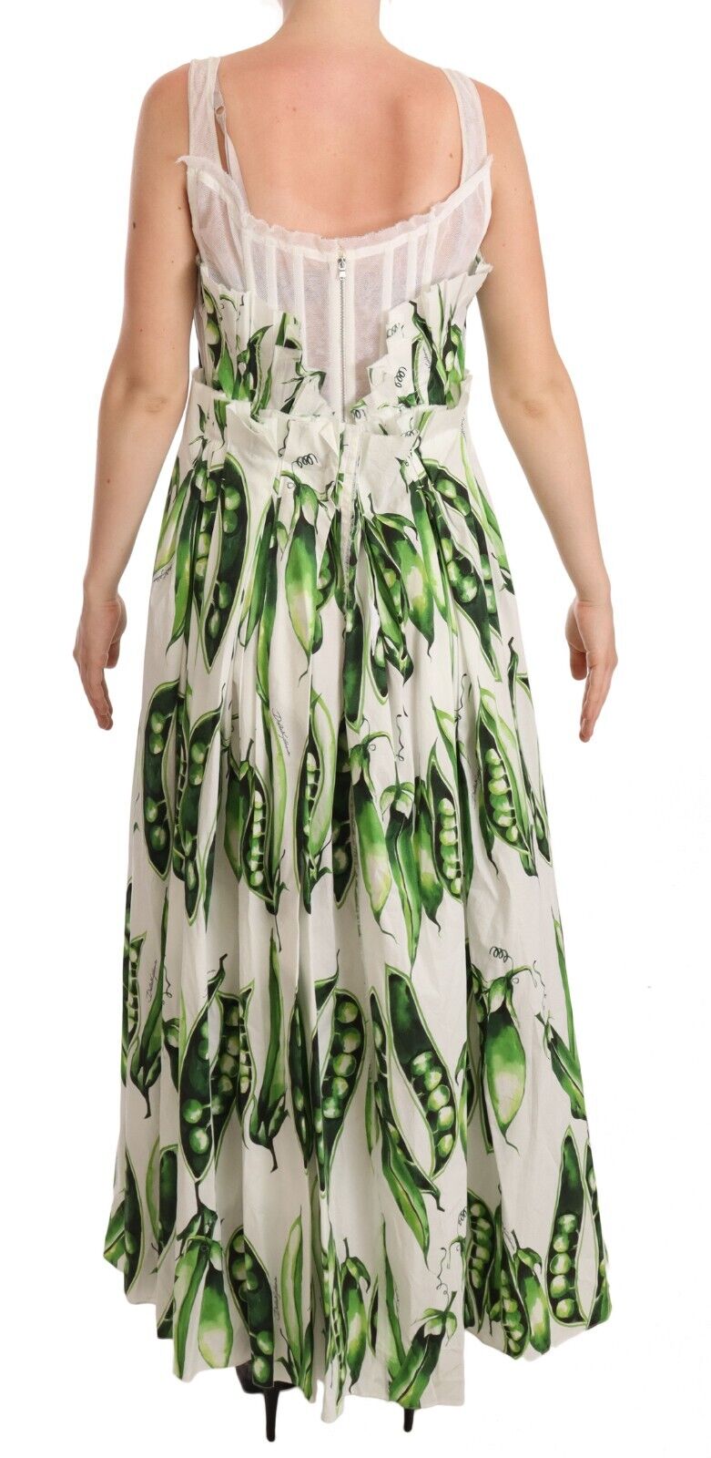 Dolce & Gabbana White Cotton Stretch Pea Pods Maxi Dress