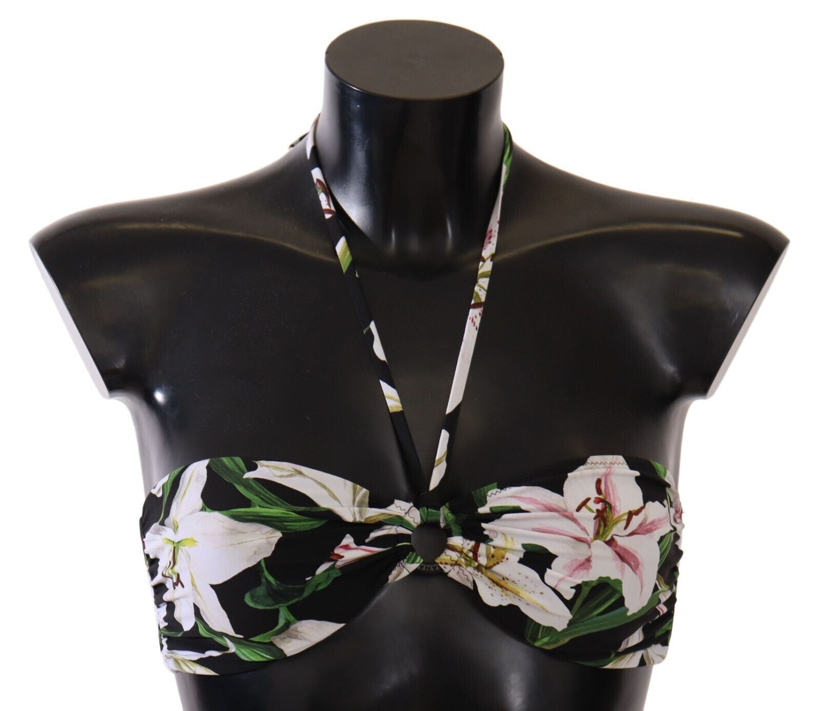 Dolce & Gabbana Bikini Top Black Lilies Print Swimwear