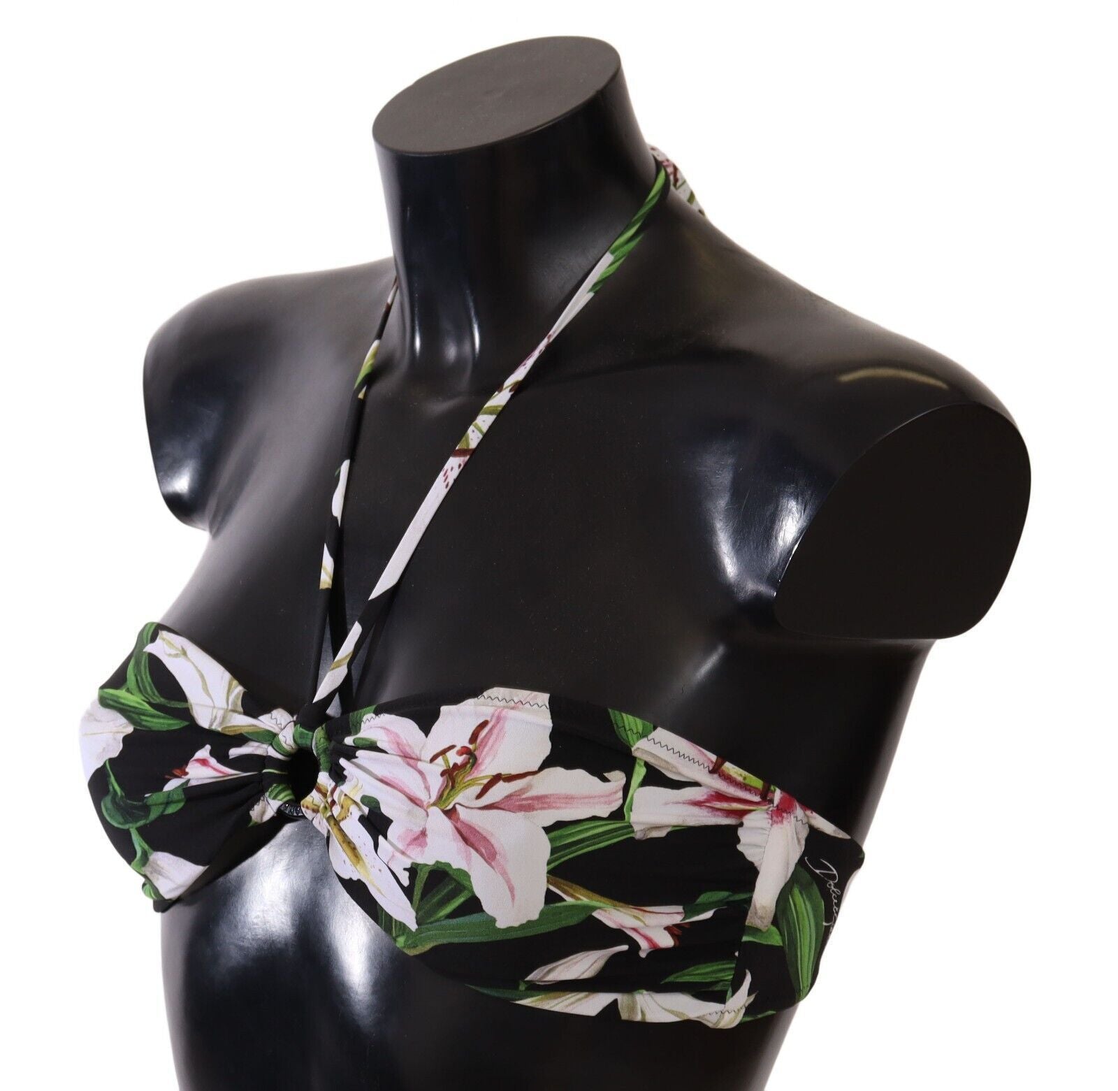 Dolce & Gabbana Bikini Top Black Lilies Print Swimwear