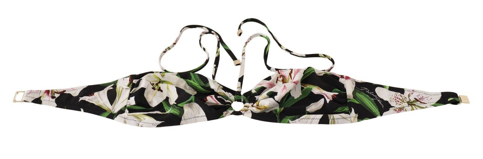 Dolce & Gabbana Bikini Top Black Lilies Print Swimwear