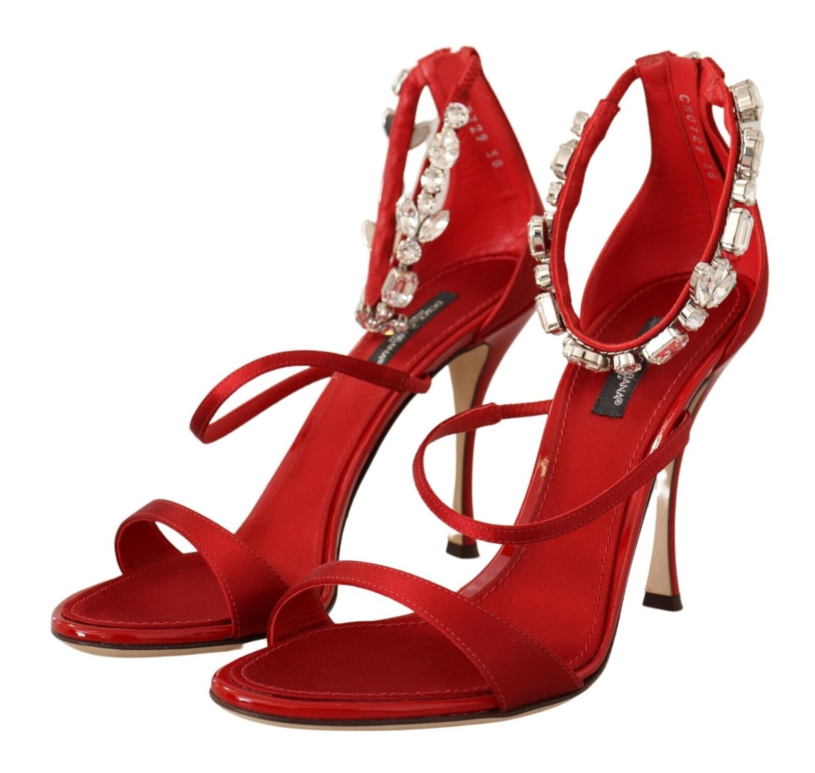 Dolce & Gabbana Red Satin Crystals Sandals Keira Heels Shoes