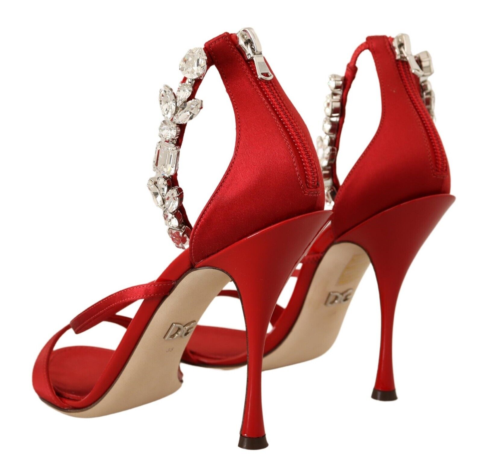 Dolce & Gabbana Red Satin Crystals Sandals Keira Heels Shoes