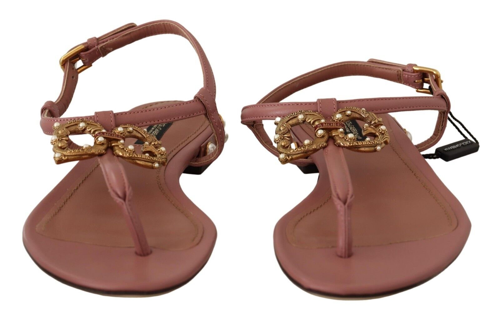 Dolce & Gabbana Pink DG Amore Logo Leather Sandals Shoes