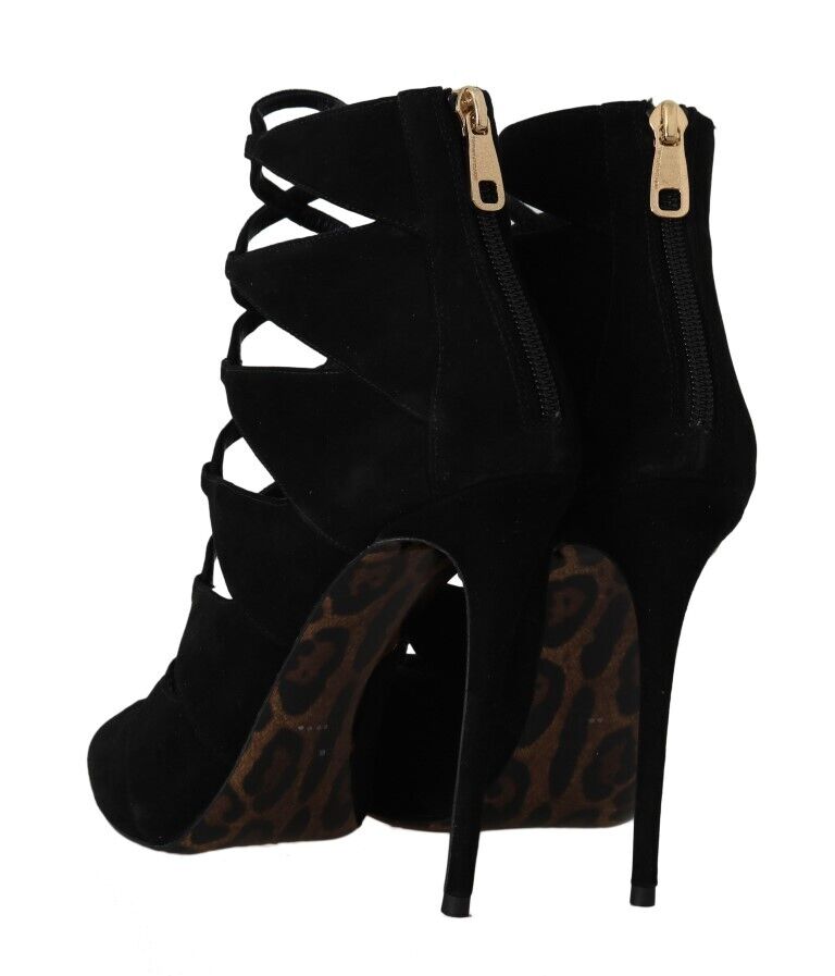 Dolce & Gabbana Black Suede Ankle Strap Sandals Boots Shoes