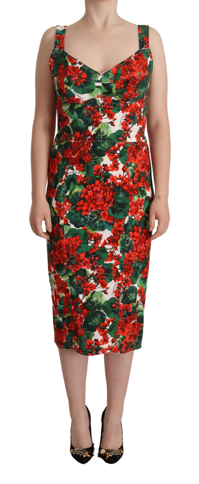 Dolce & Gabbana Red Floral Bodycon Stretch Dress