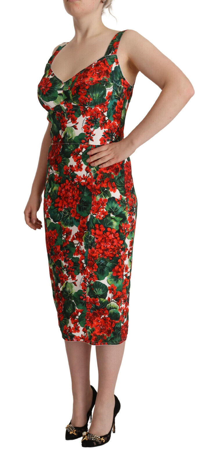 Dolce & Gabbana Red Floral Bodycon Stretch Dress