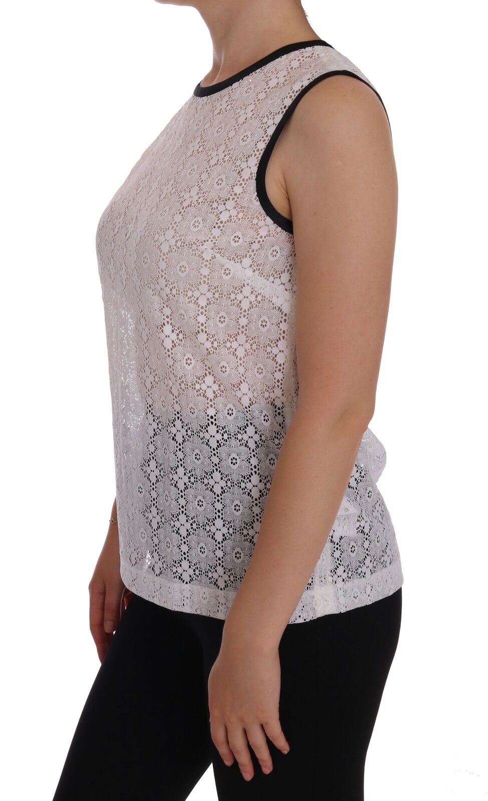 Dolce & Gabbana White Lace Floral Nylon Tank T-shirt