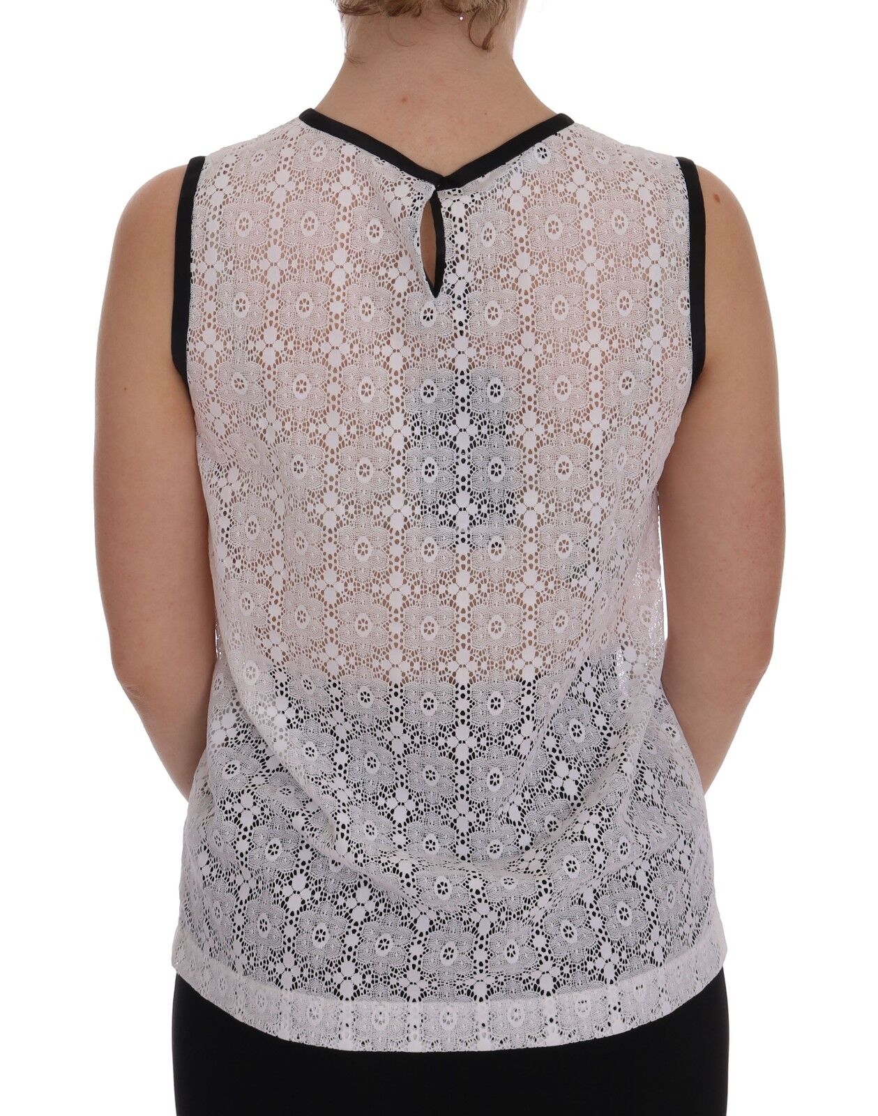 Dolce & Gabbana White Lace Floral Nylon Tank T-shirt