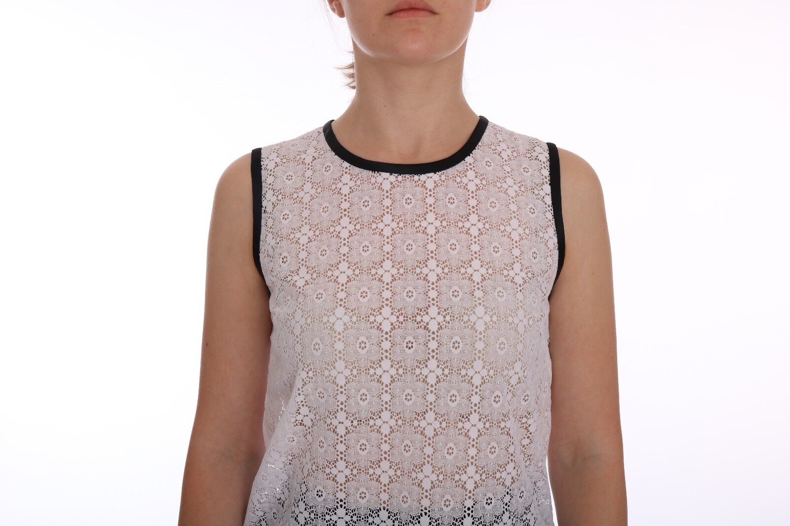 Dolce & Gabbana White Lace Floral Nylon Tank T-shirt