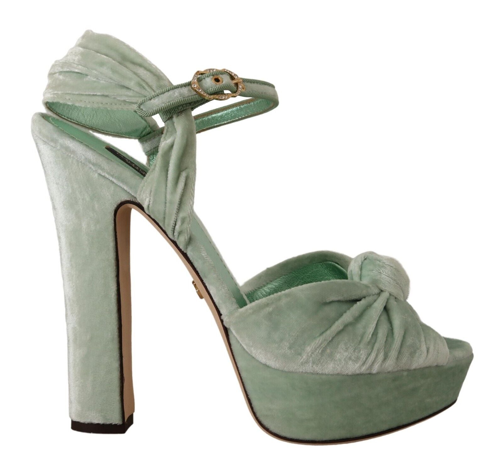 Dolce & Gabbana Green Velvet Ankle Strap Platform Sandals Shoes